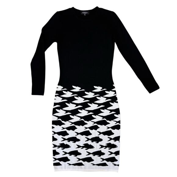 Rumour London Sea and Sky Black illusion-houndstooth knitted jacquard dress XS - Picture 9 of 11